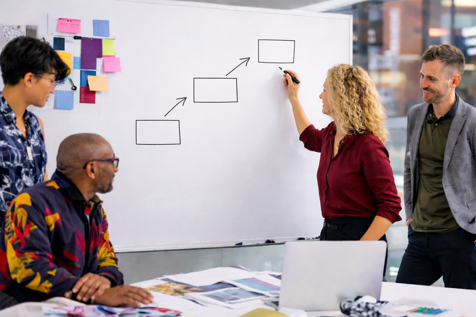 Équipe mode cartographiant un plan sur un tableau blanc — Kit de démarrage DPP